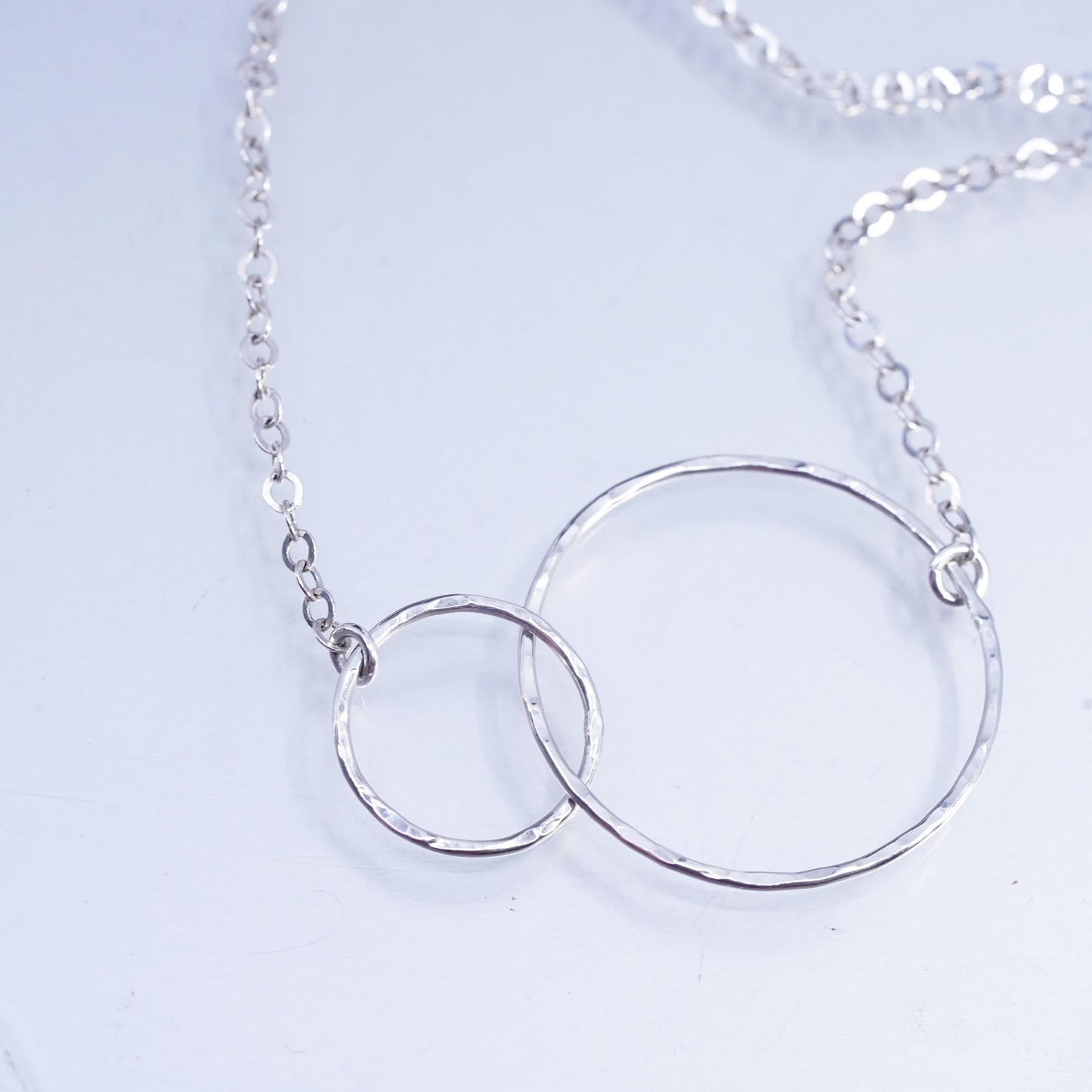 17+3" Italy Sterling 925 silver flatten circle chain necklace entwined pendant