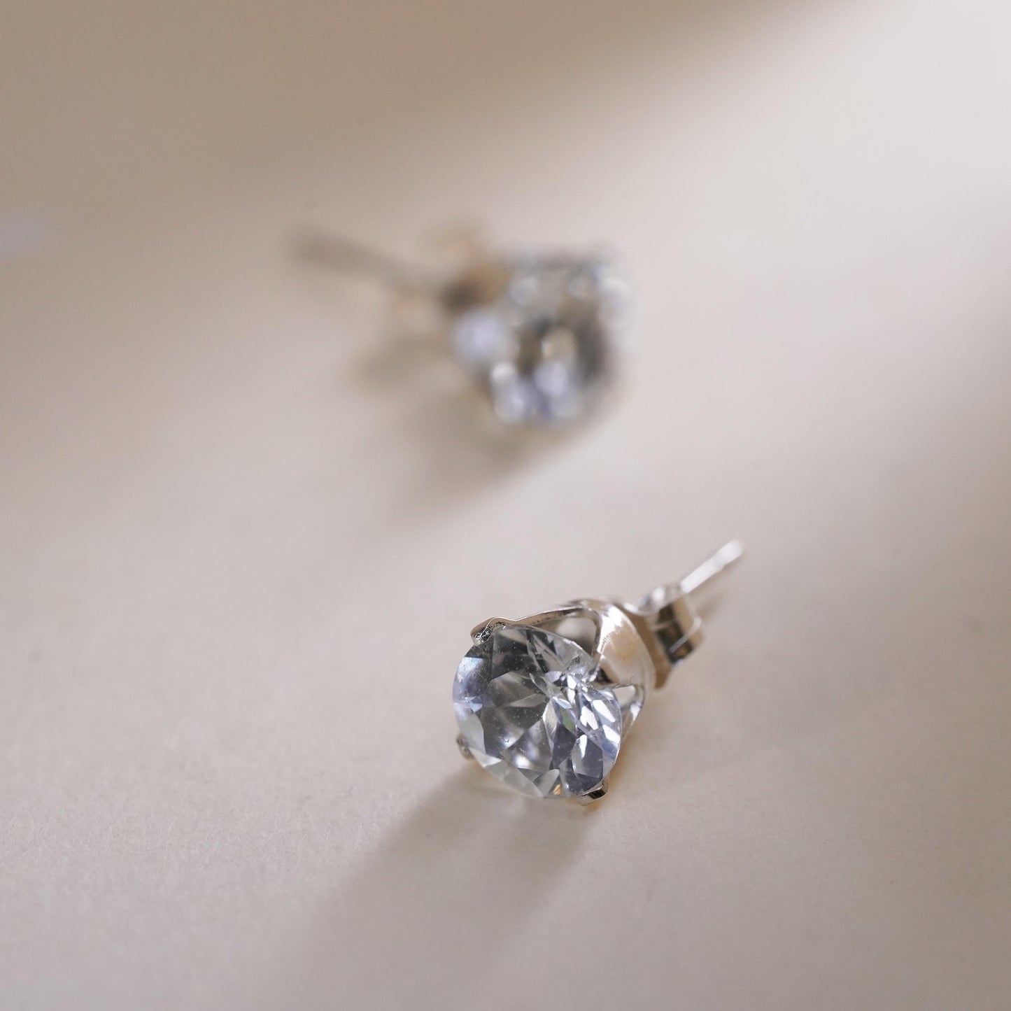 6mm, Vintage sterling 925 silver genuine round cz studs, earrings