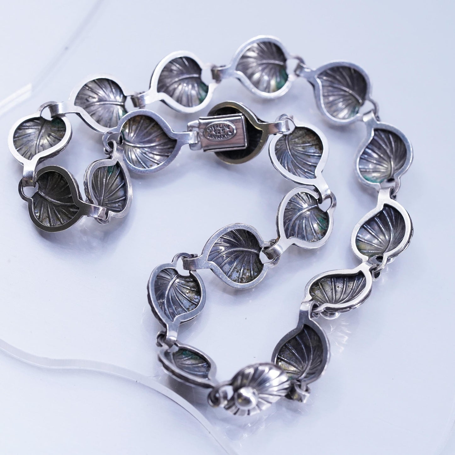 15”, Danish Hermann Siersbol Sterling silver necklace, 925 leafy choker collar