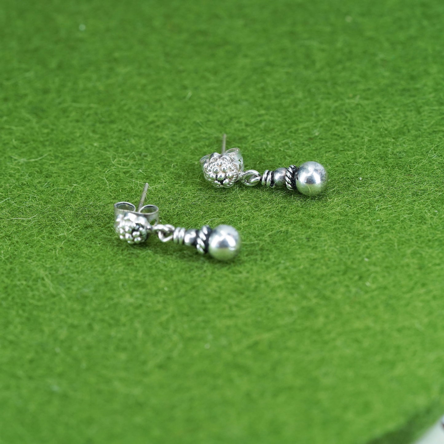 Vintage sterling silver handmade earrings, 925 beads dangles