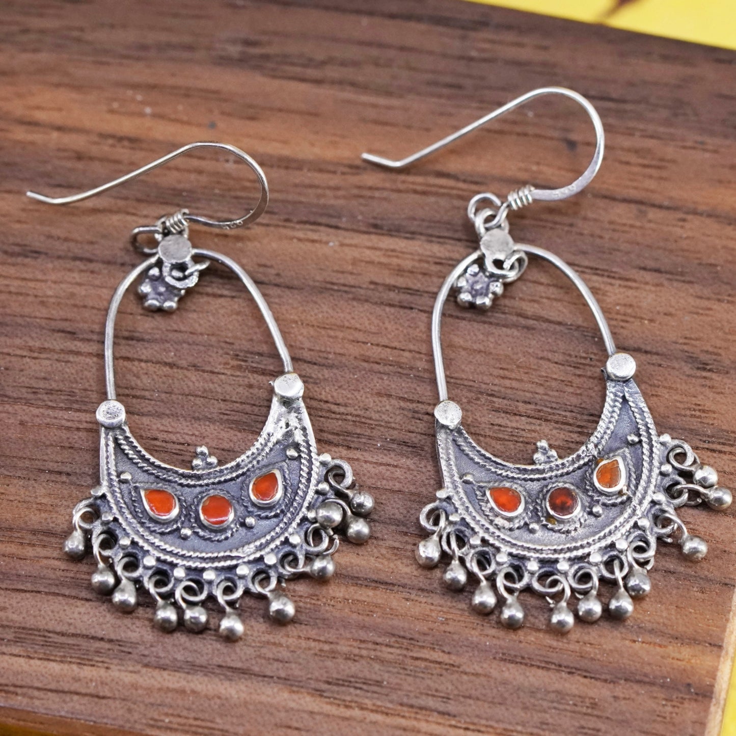 vintage Sterling silver 925 handmade earrings with carnelian cluster beads