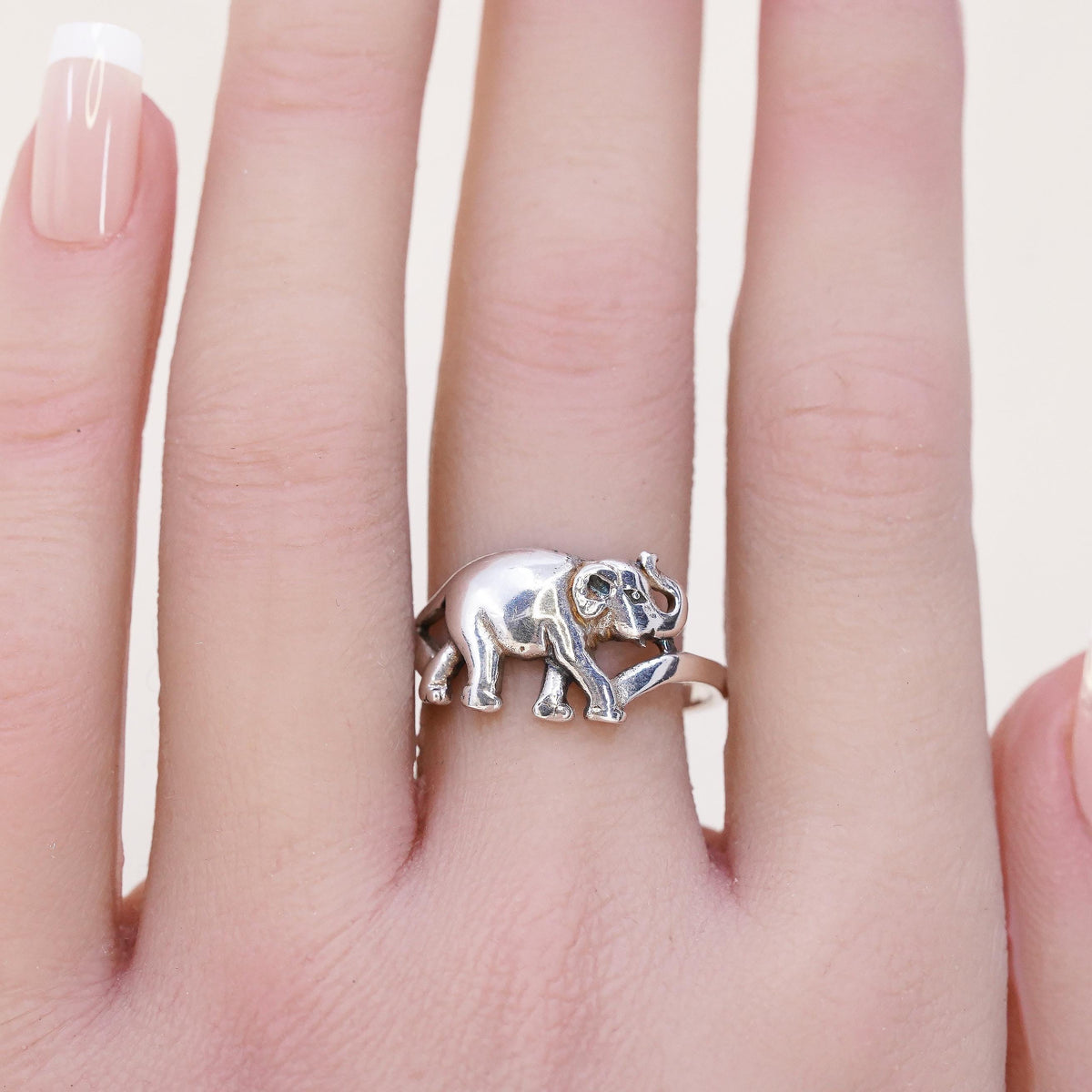 Size 8.25, vintage sterling silver handmade ring. 925 elephant band