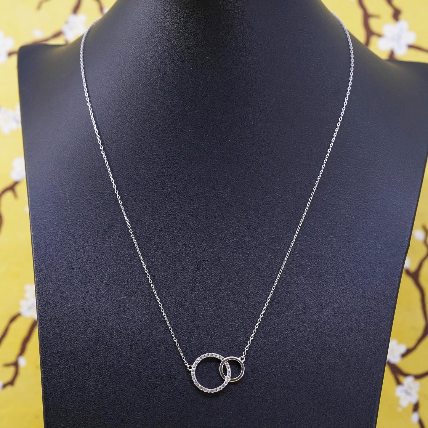 18+2”, vintage Sterling silver necklace, 925 circle rope chain diamond pendant