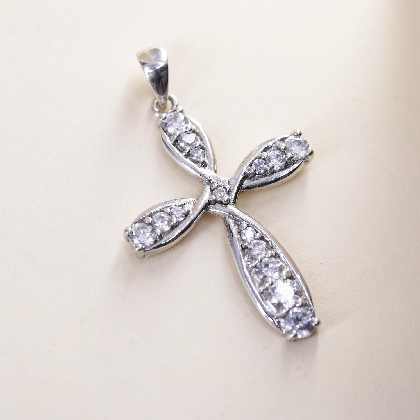 Vintage handmade Sterling silver pendant, 925 cross with cluster cz