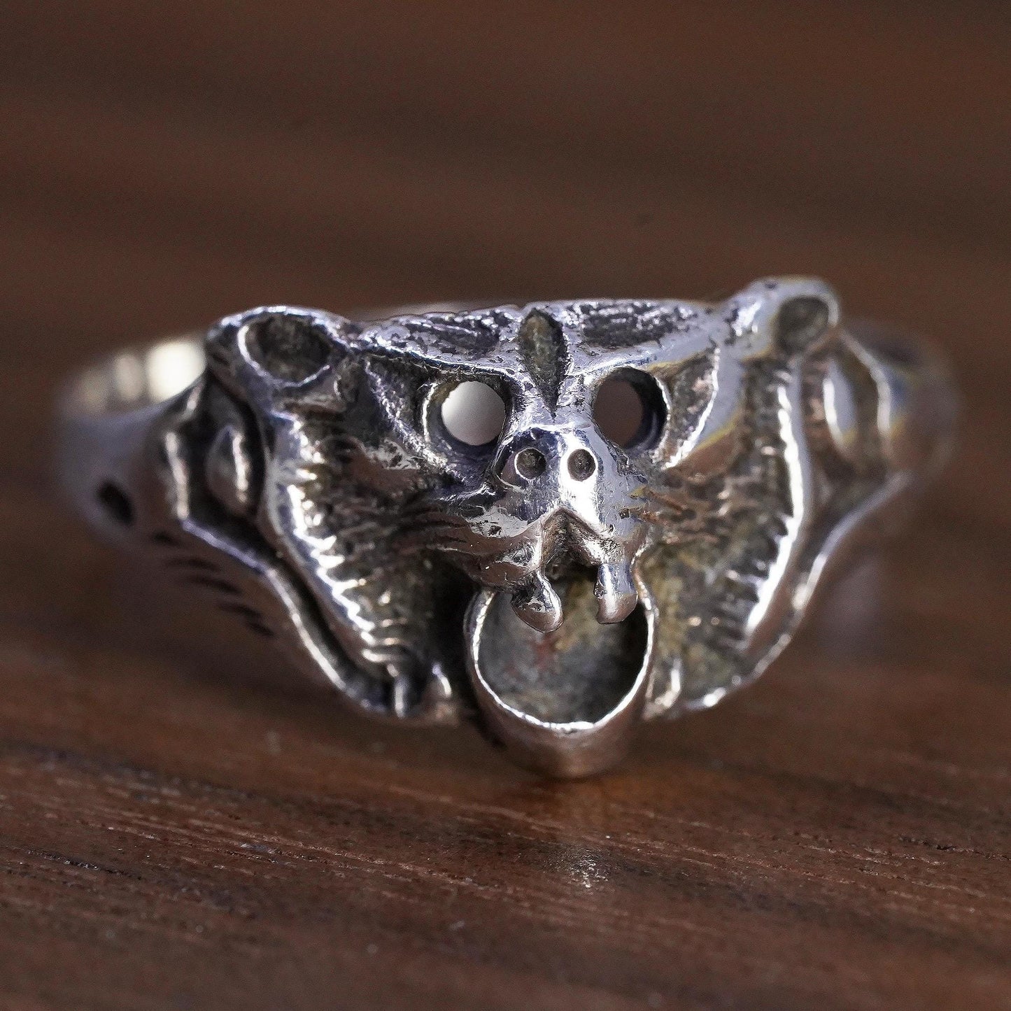 Size 6.5, VTG Sterling Silver 925 Bat Ring, Gothic Vampire Bat Statement Ring