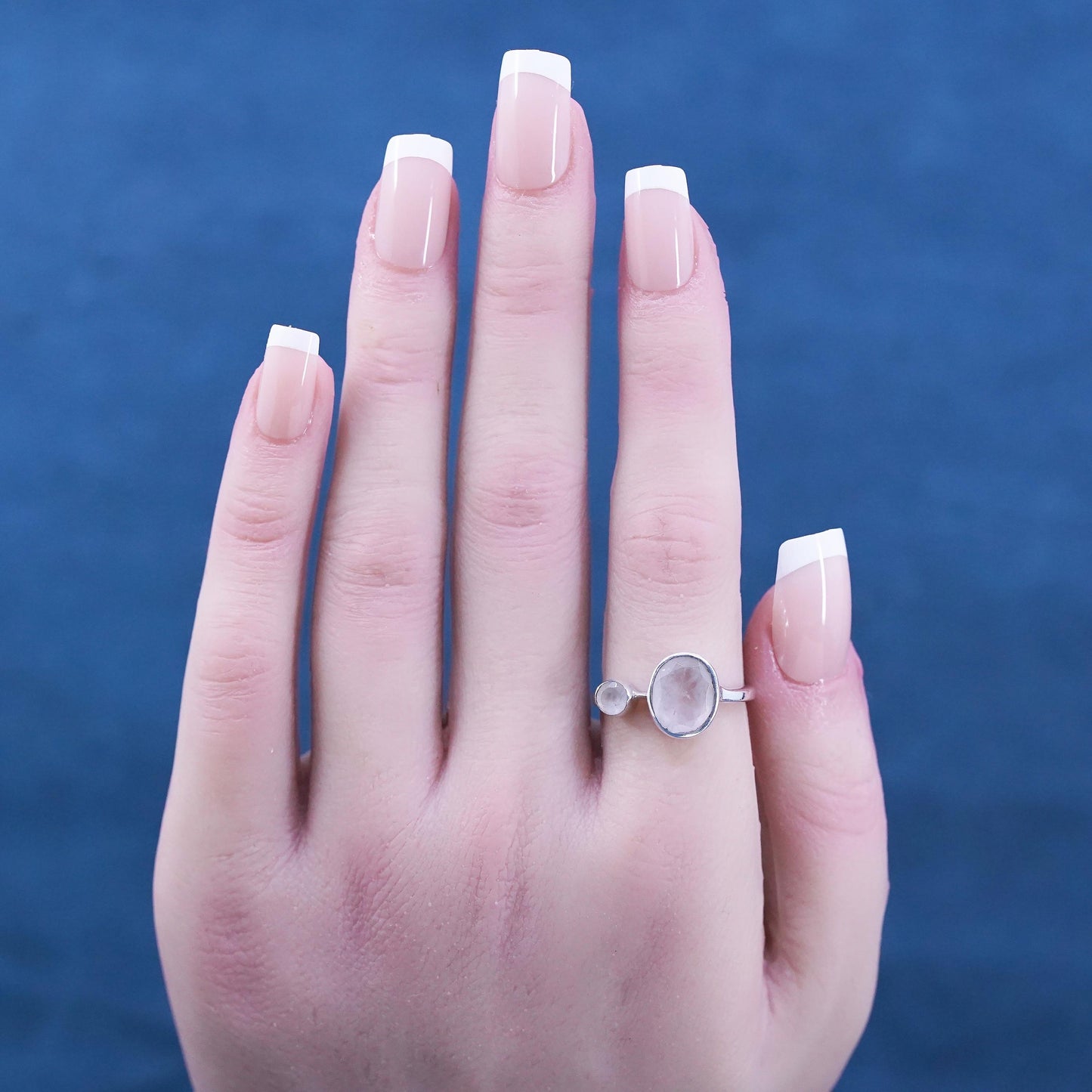 Size 6.75, vintage Sterling 925 silver handmade ring with moonstone and beads