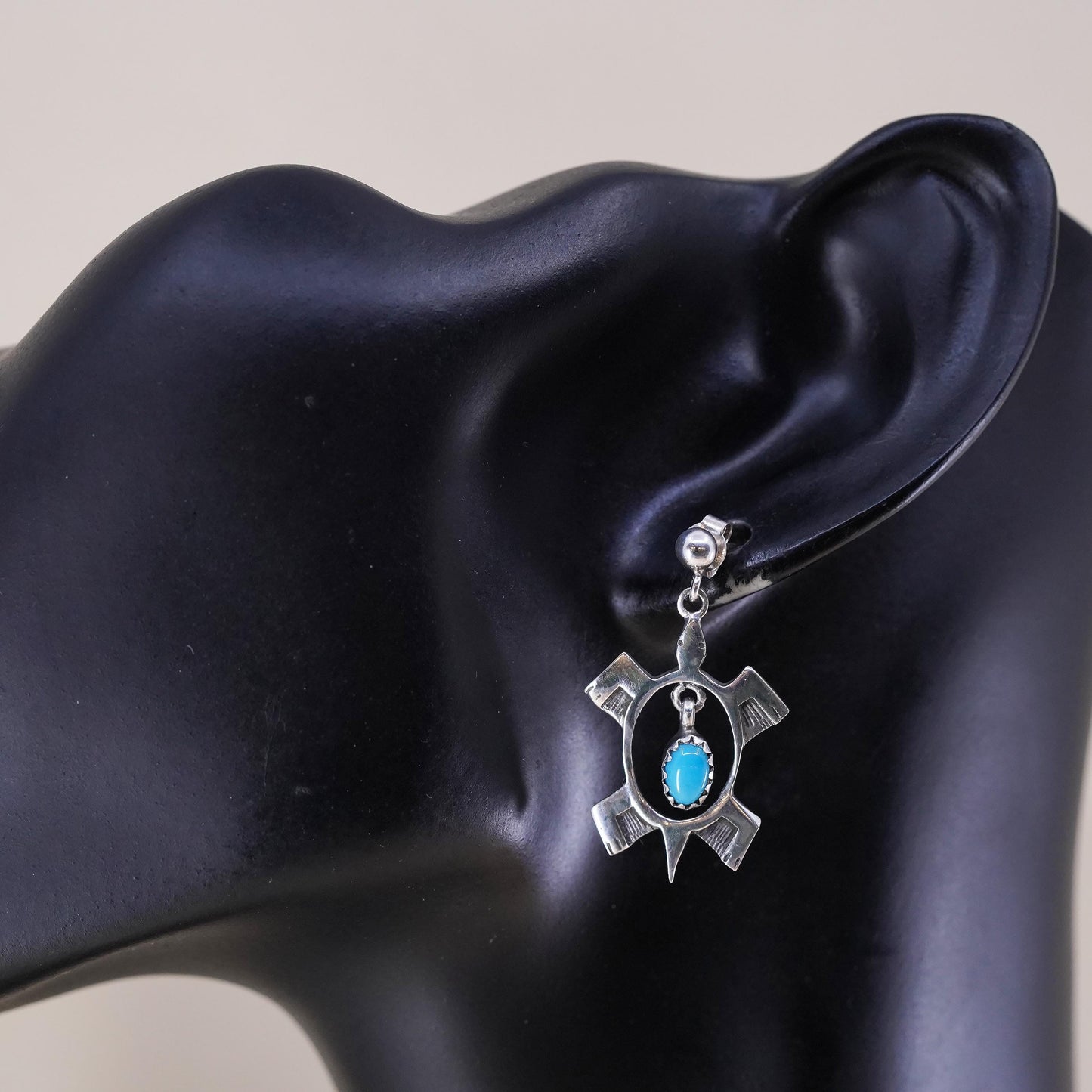 Native American Sterling silver handmade earrings, navajo 925 turtle turquoise