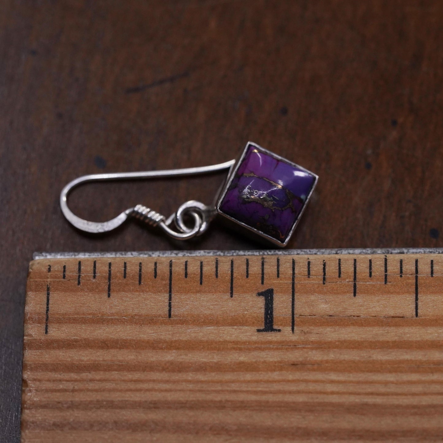 Southwestern sterling silver 925 handmade single earring with purple turquoise