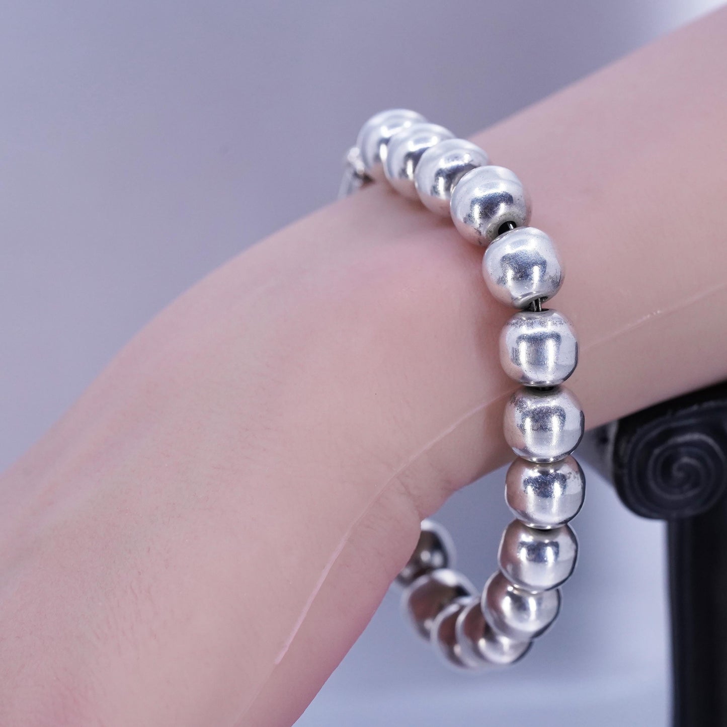 6.75”, 10mm, vintage Mexican Sterling 925 silver handmade bold bead bracelet