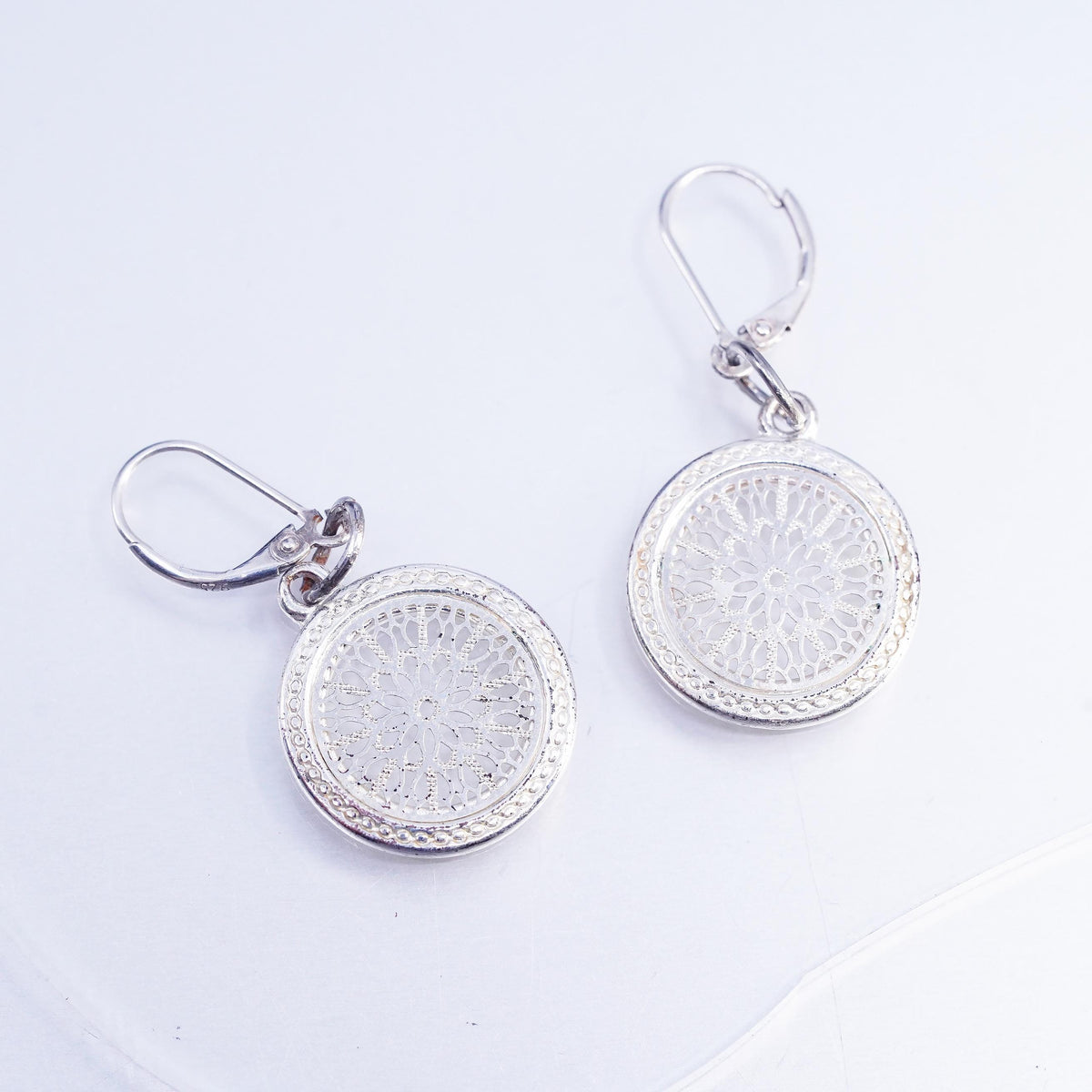 Vintage Sterling 925 silver handmade filigree circle earrings dangles