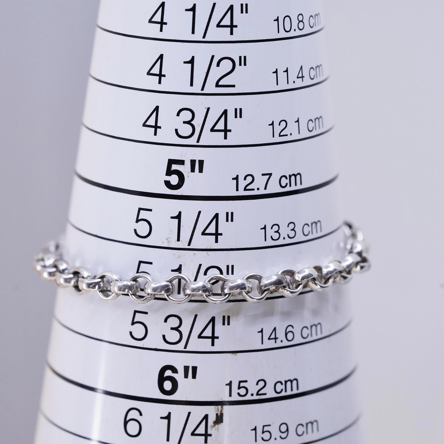 5.5", 4mm, Vintage sterling 925 silver handmade circle link charm bracelet