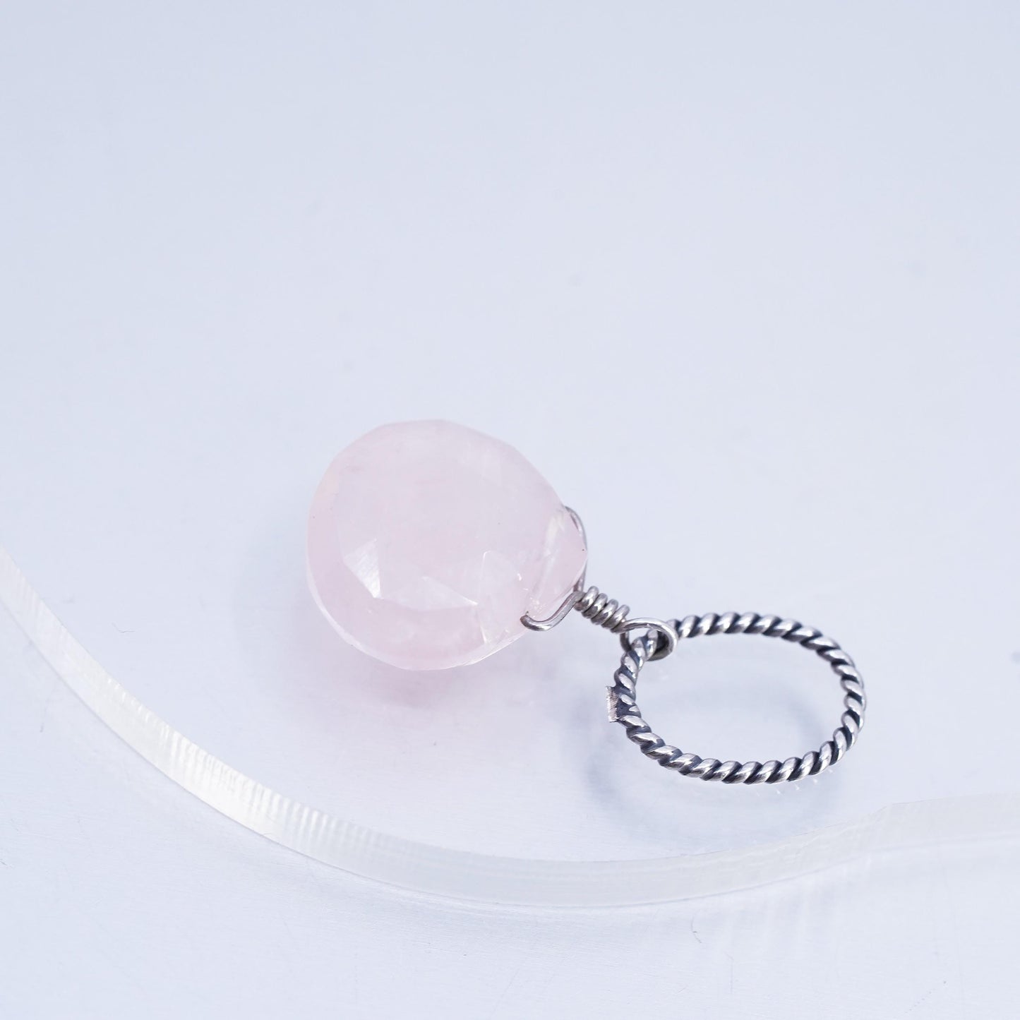 Vintage handmade sterling 925 silver charm with teardrop pink quartz pendant