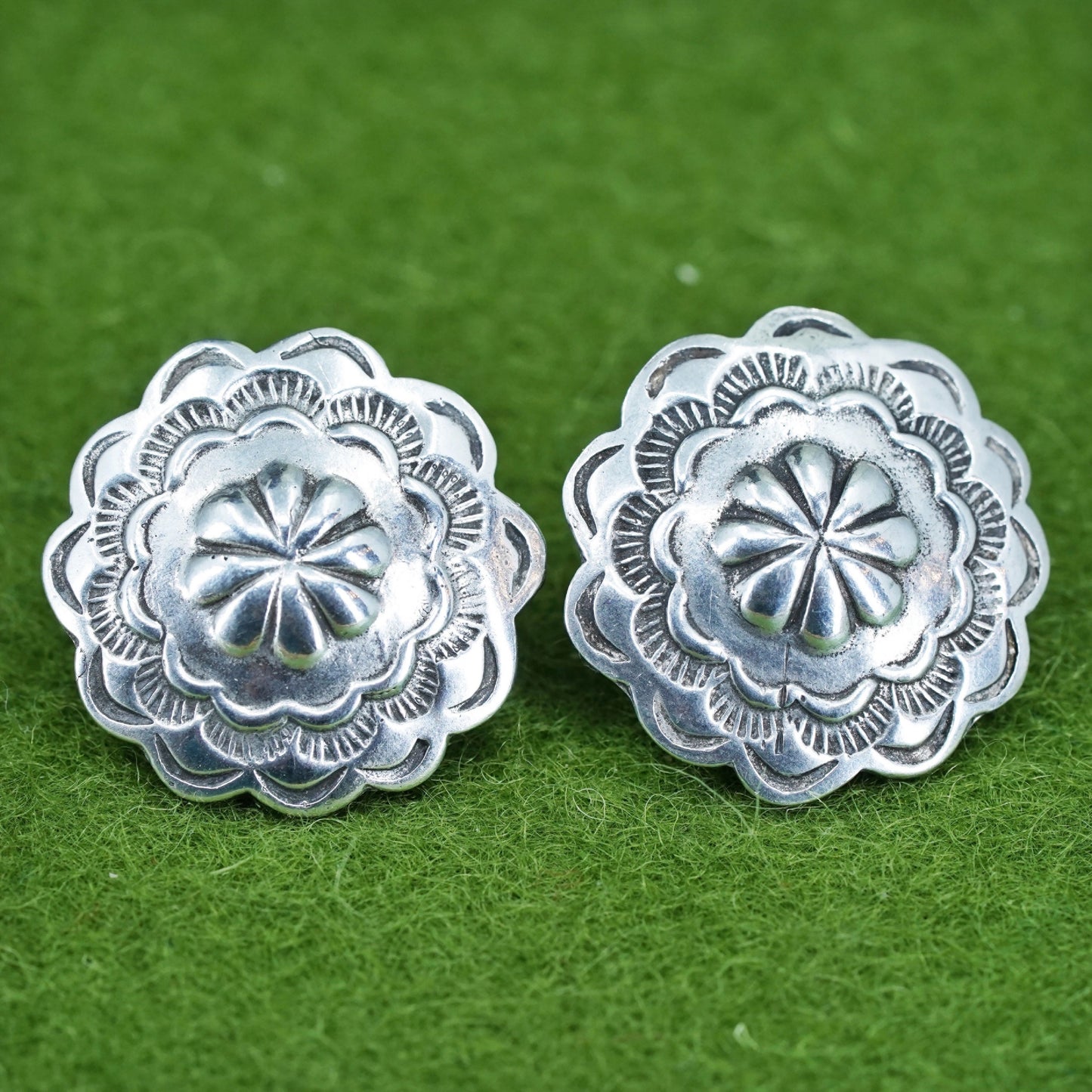 Native American navajo sterling silver 925 studs, handmade textured earrings