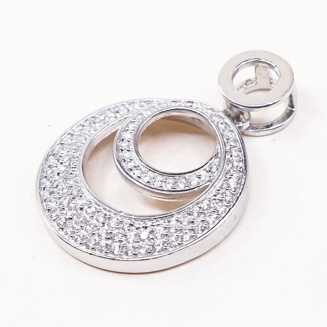 VTG Sterling silver handmade pendant, 925 circle with round crystal