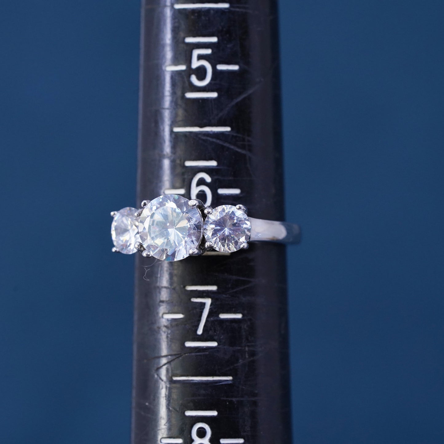 Size 6.25, vintage Sterling 925 silver engagement ring with Cz around
