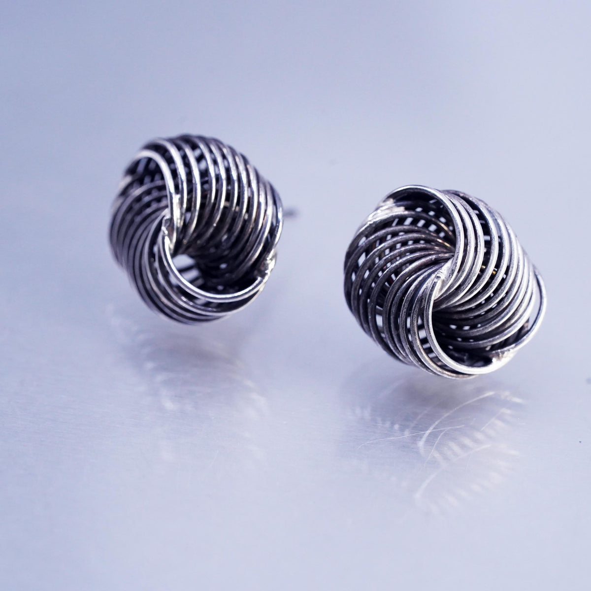Vintage Sterling 925 silver earrings, wired entwined studs