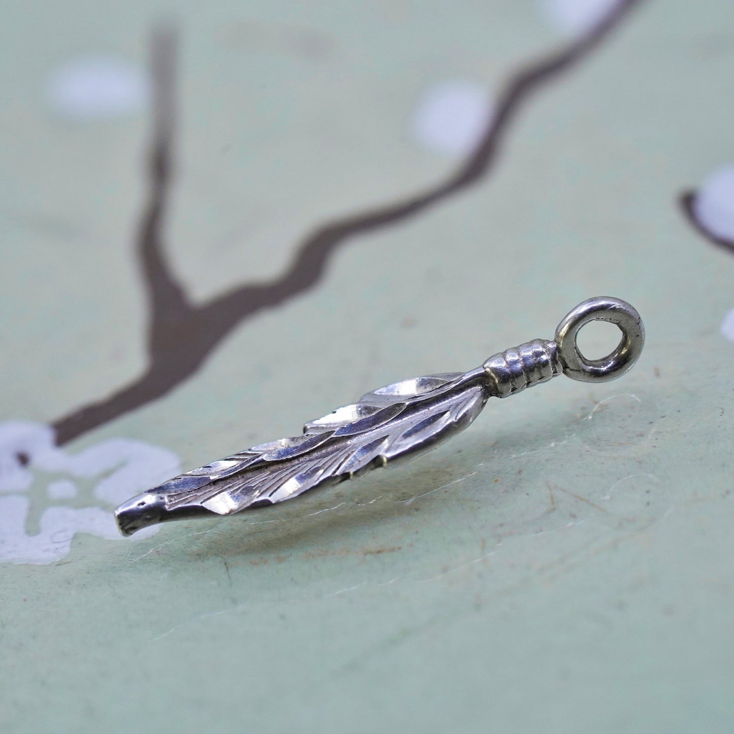 Native American Sterling silver handmade pendant, 925 feather charm
