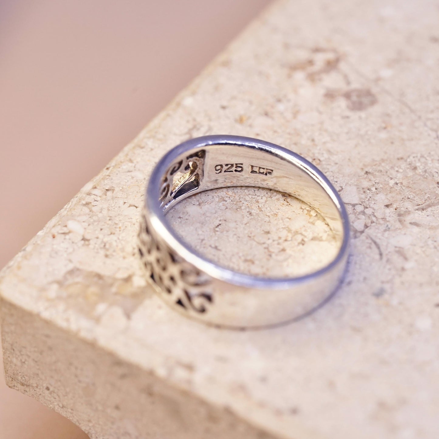 Size 6, vintage Sterling silver handmade ring, 925 Filigree swirl band