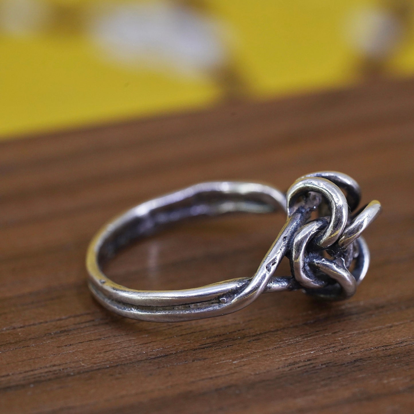 Size 6, vintage Sterling silver handmade knot ring, 925 wired band