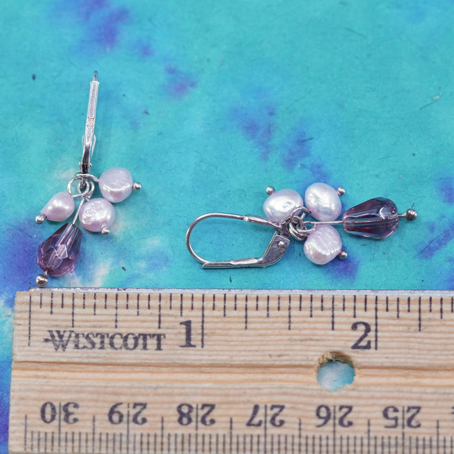 Vintage Sterling 925 silver Handmade earrings with cluster pearl