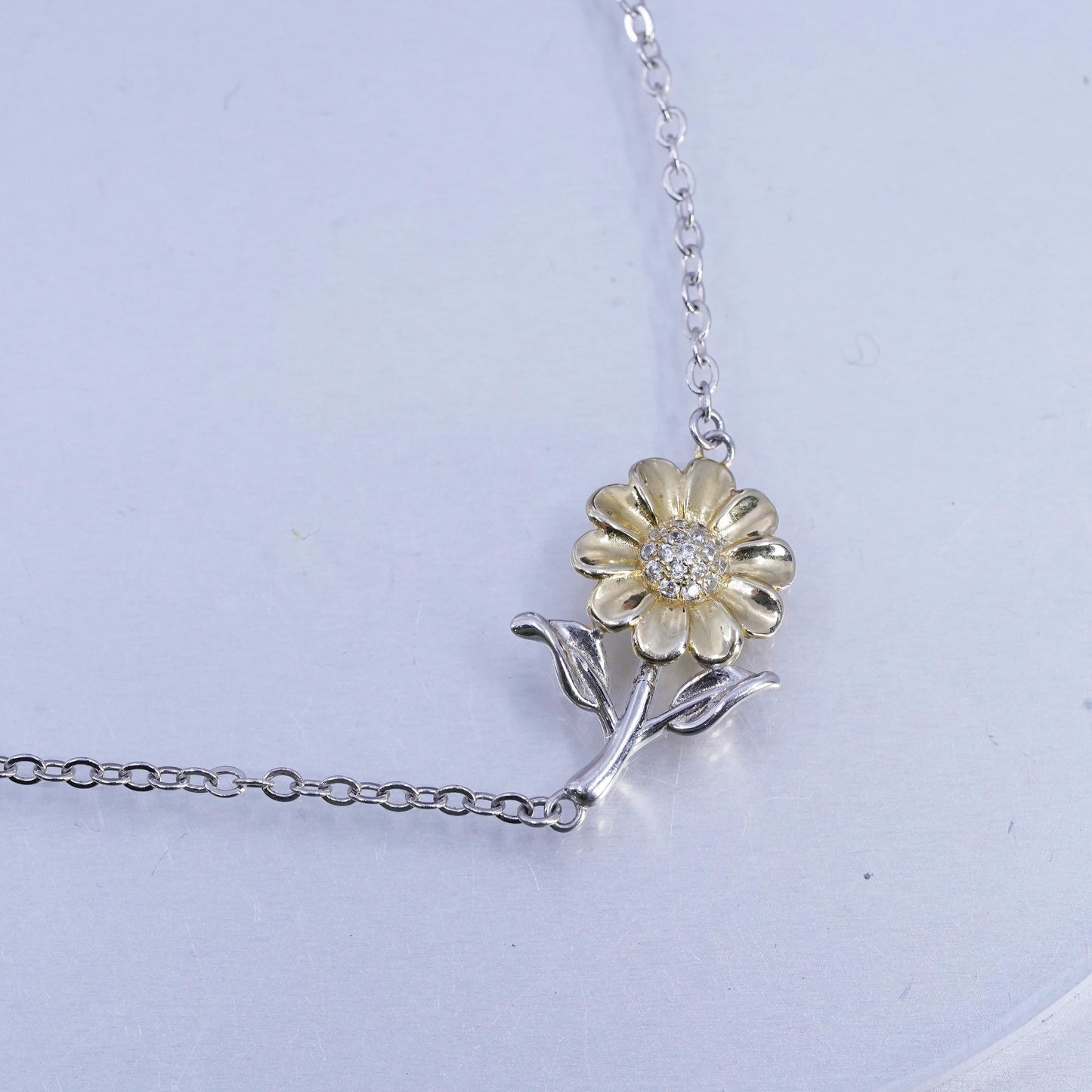 7+2" two tone Sterling Silver Bracelet anklet, 925 Circle chain sunflower charm