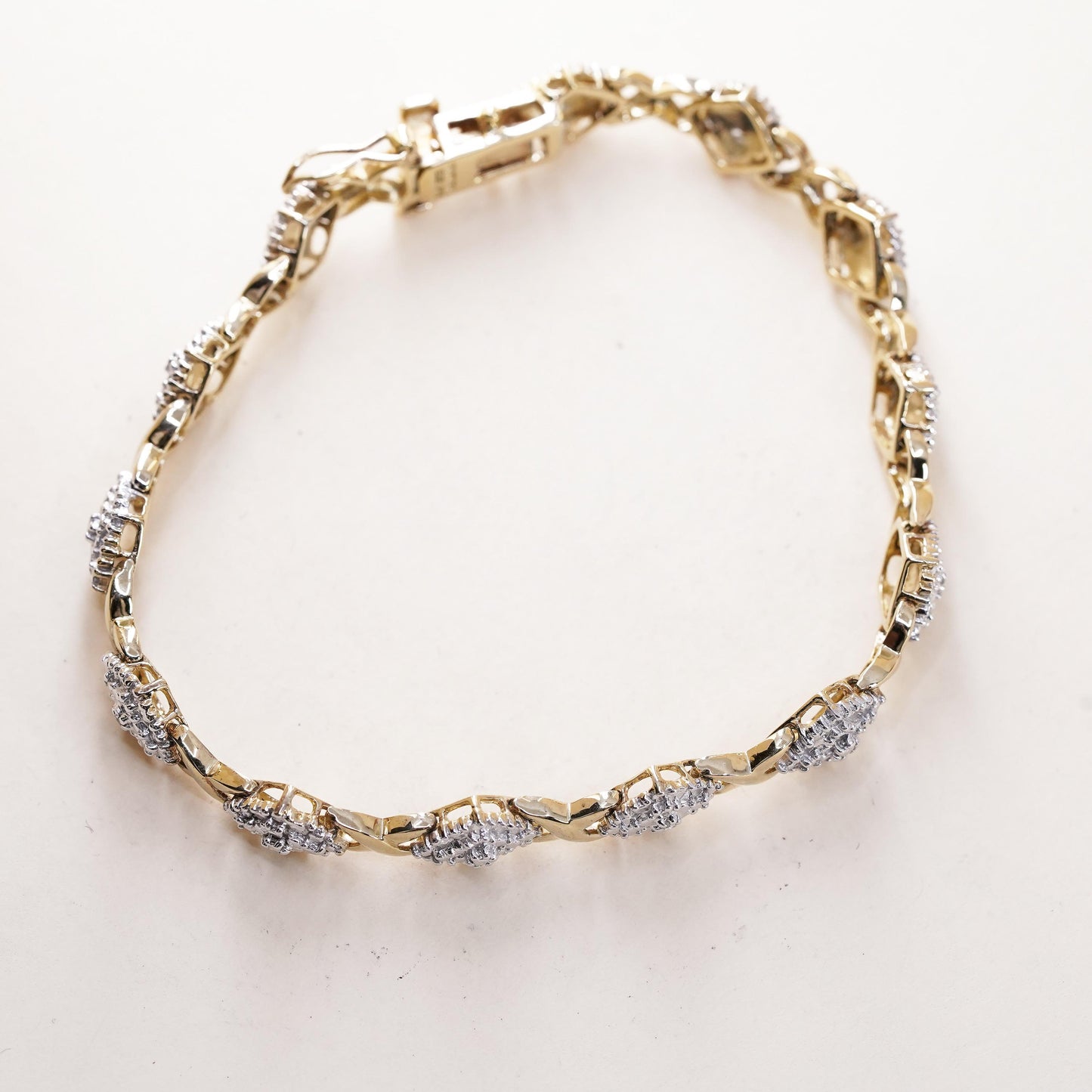 7.25”, vermeil gold over sterling silver tennis bracelet 925 XOXO chain diamond