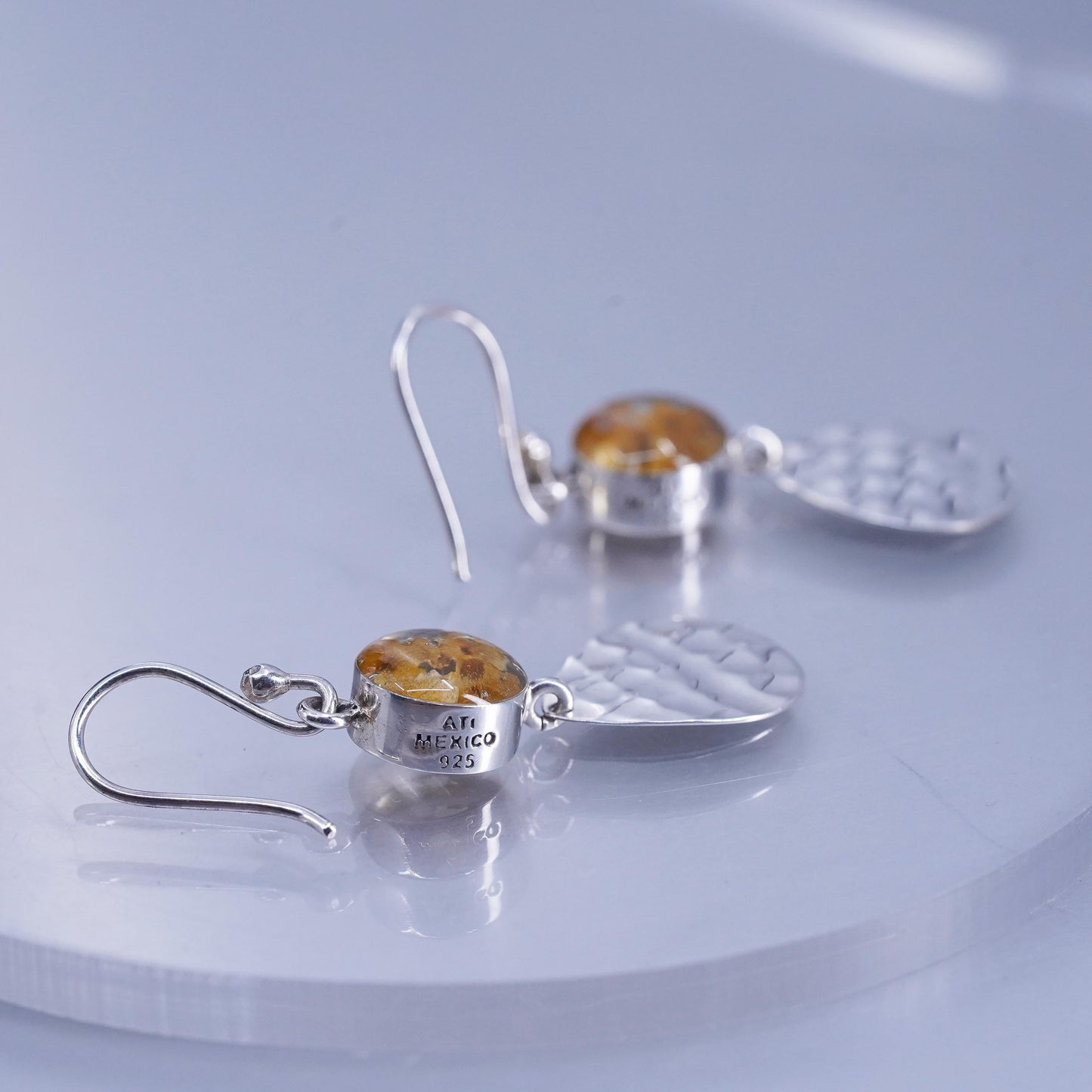 Vintage Sterling 925 silver handmade teardrop earrings with resin flower bead