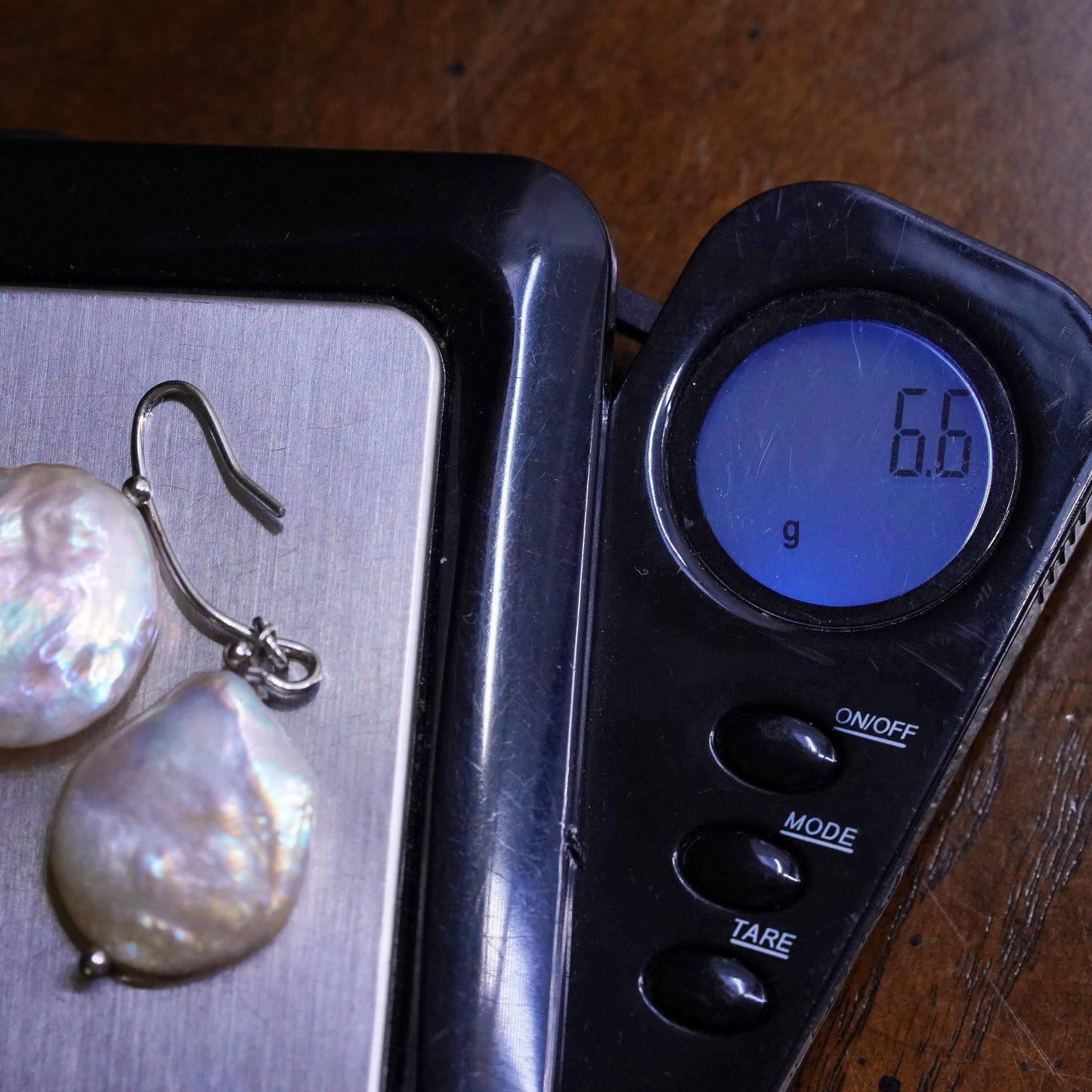 Vintage sterling silver handmade earrings, 925 dangles with coin pearl
