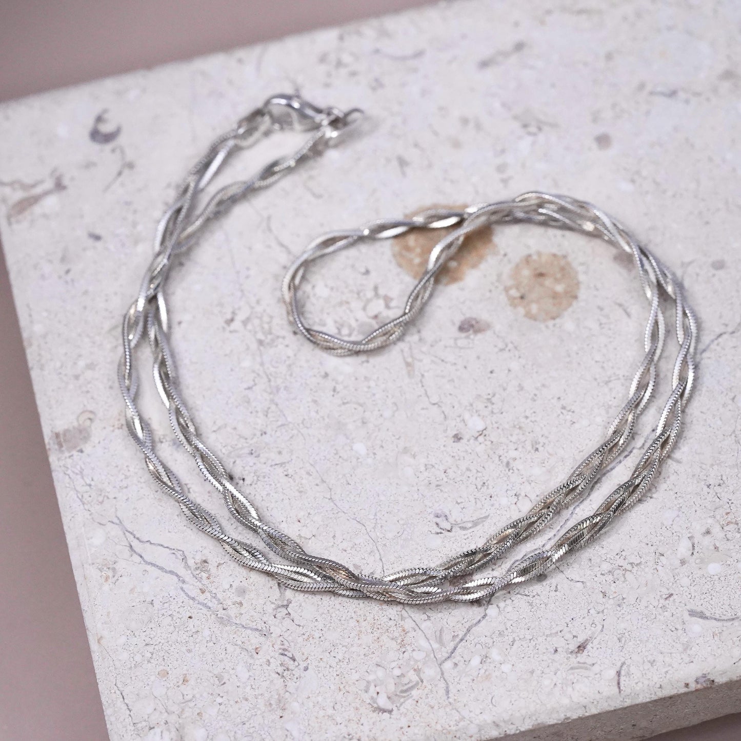 18” 3mm, vintage Sterling silver necklace, woven braided 925 snake chain choker