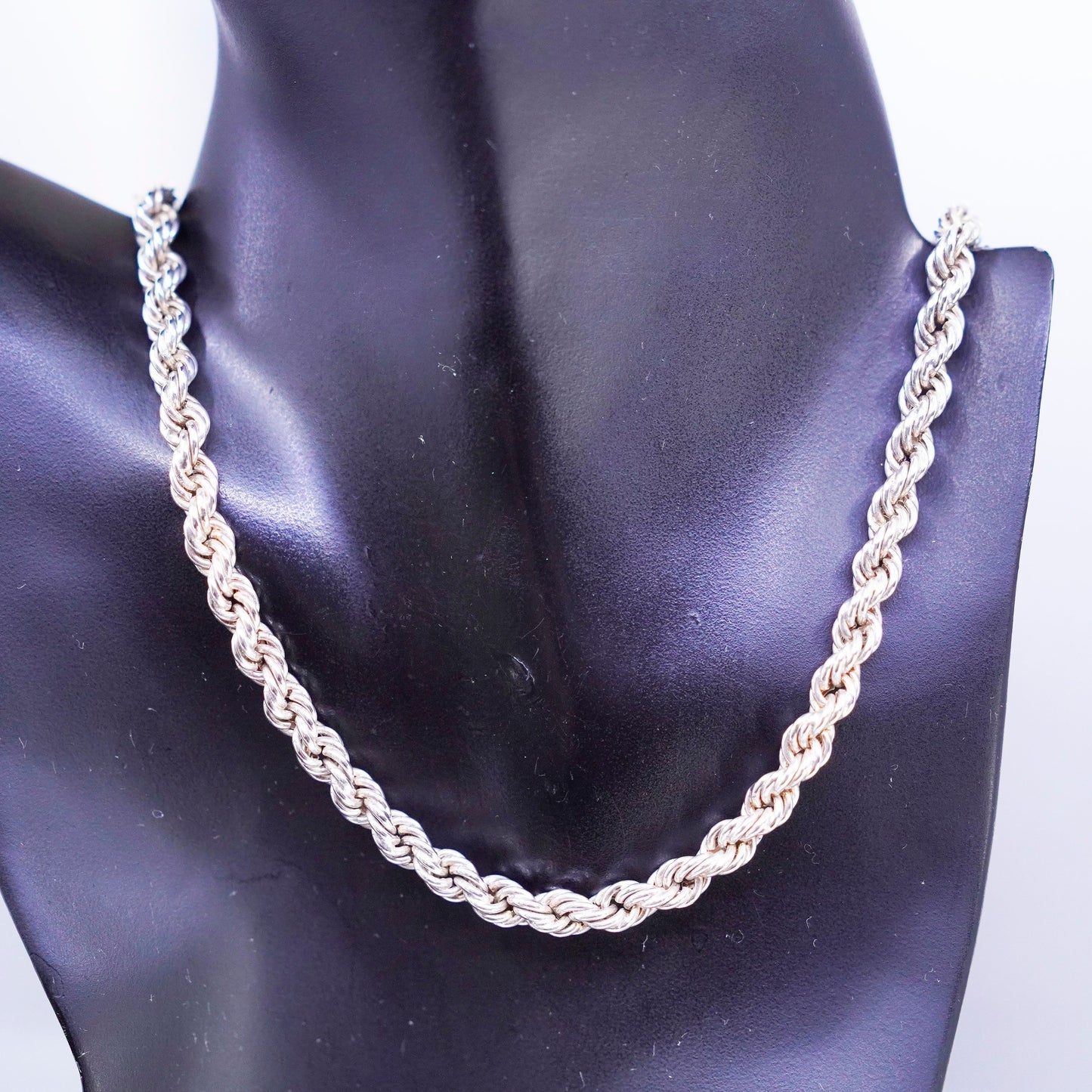 24” 7mm, vintage Sterling 925 silver bold rope chain necklace