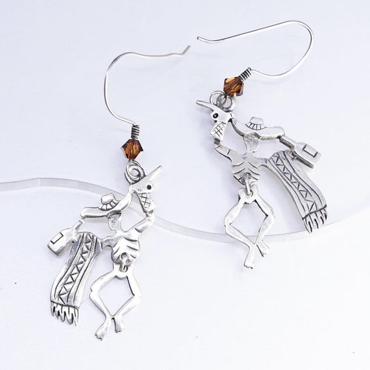 VTG 925 Sterling Silver Cowboy Earrings, Western Cowgirl Dangles, Moving Legs
