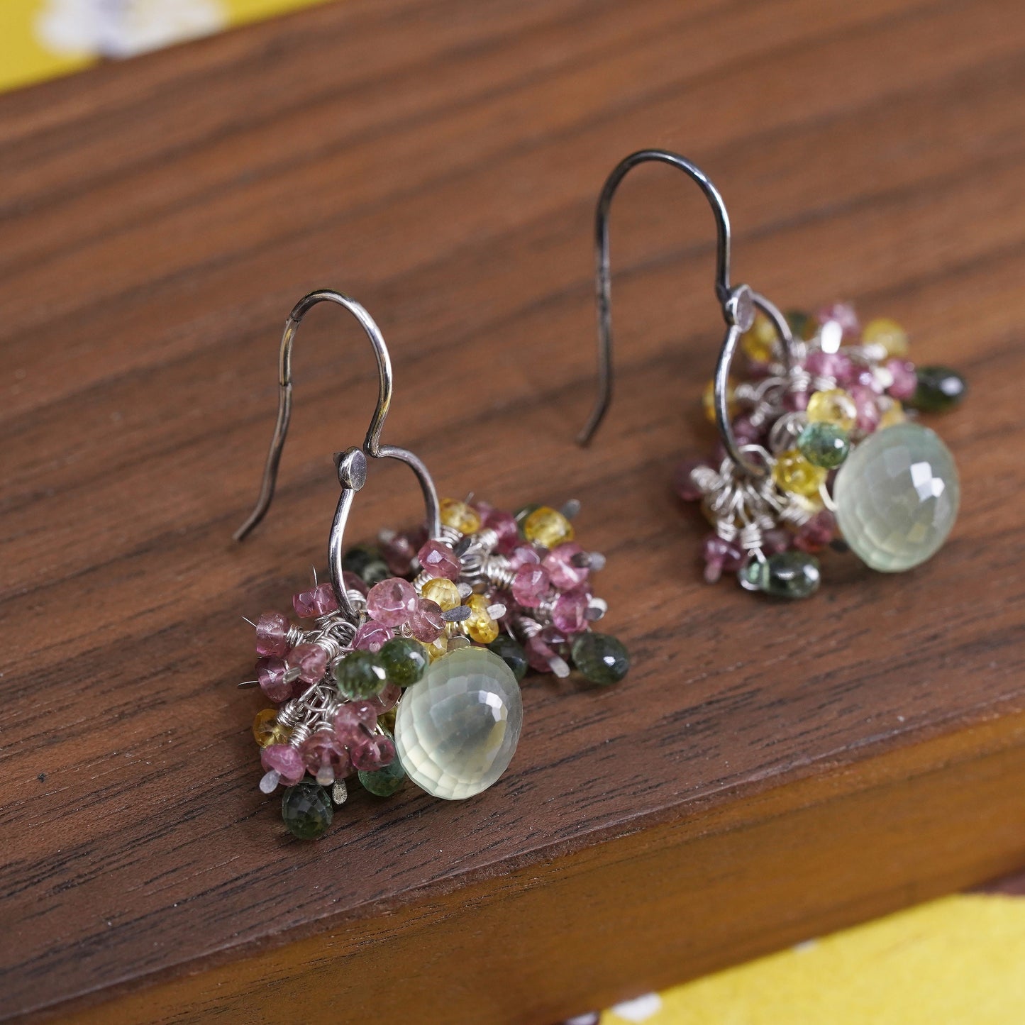 Vintage Sterling silver 925 handmade earrings with cluster prehnite amethyst