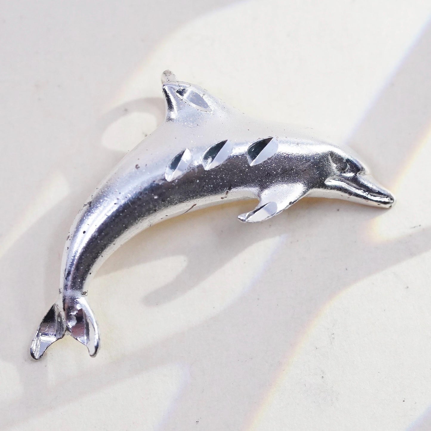 Vintage sterling silver handmade pendant, 925 dolphin charm