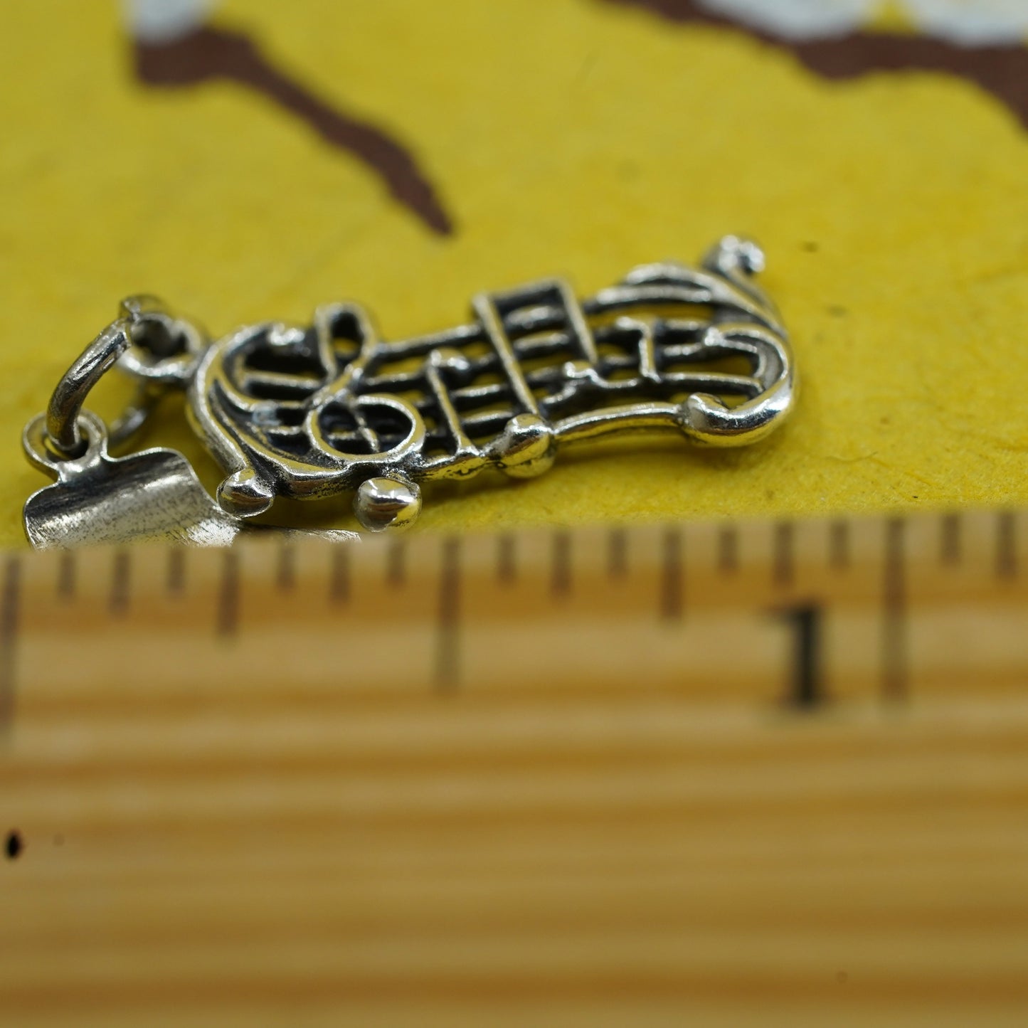 Vintage sterling silver handmade pendant, 925 silver music note charm