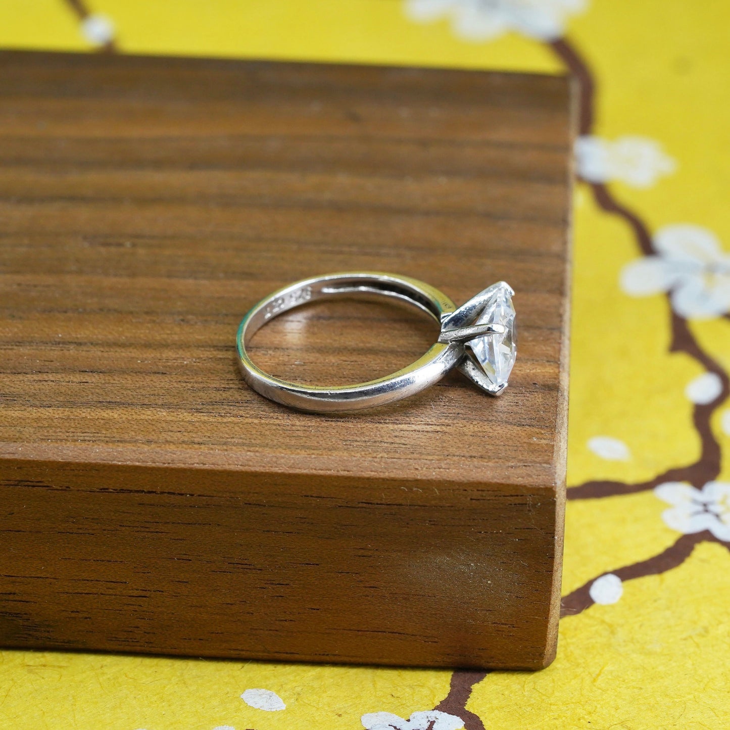 Size 6, vintage Sterling silver handmade ring, 925 engagement band with cz