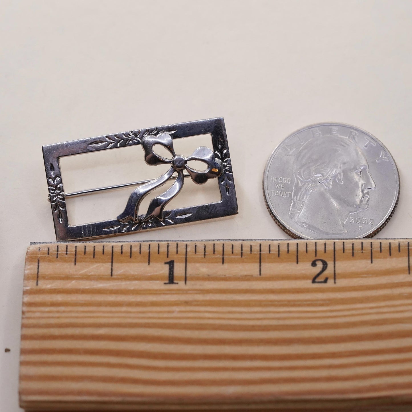 Vintage Sterling silver handmade brooch, 925 ribbon bow tie pin