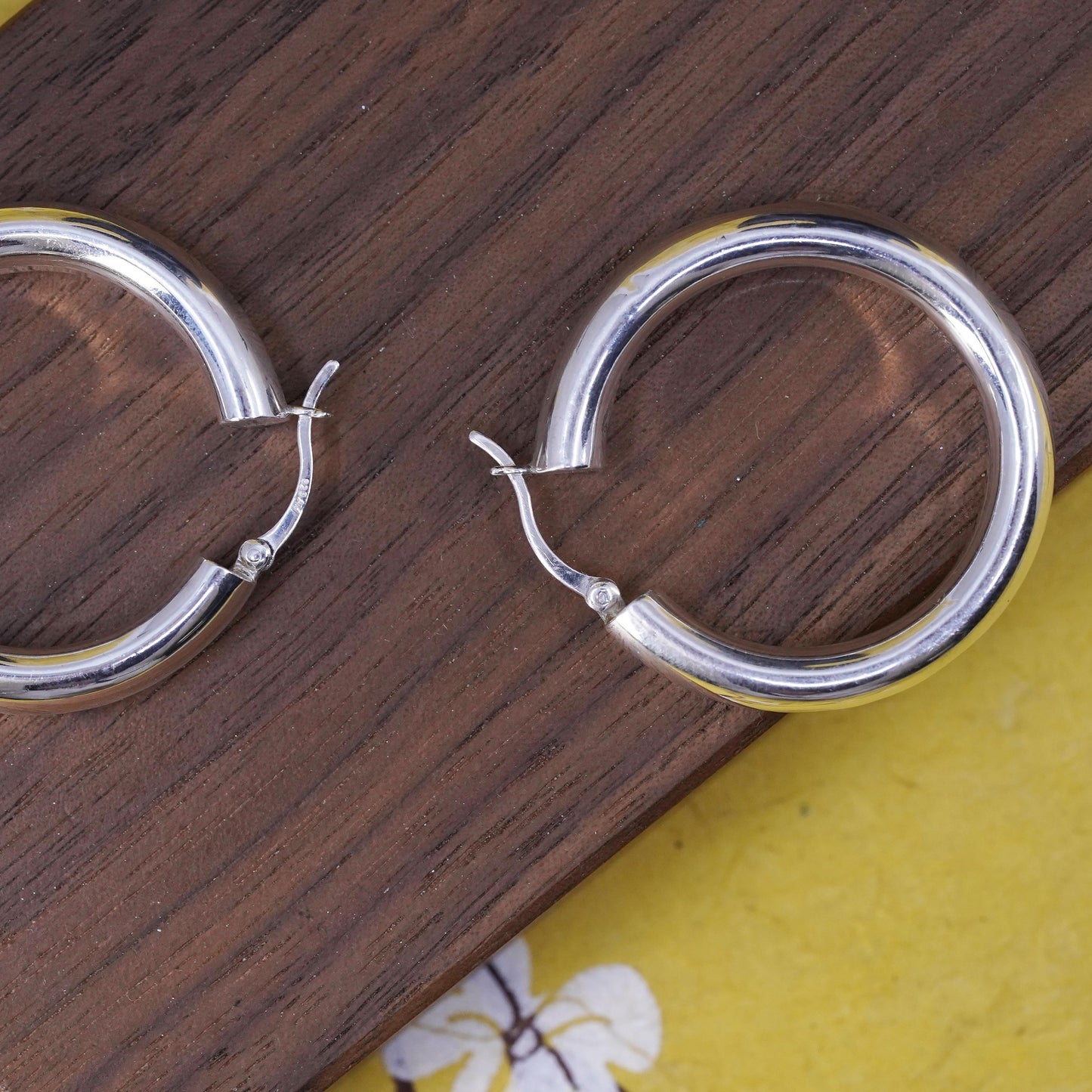 1.5", vintage Sterling silver handmade earrings, bold 925 silver hoops