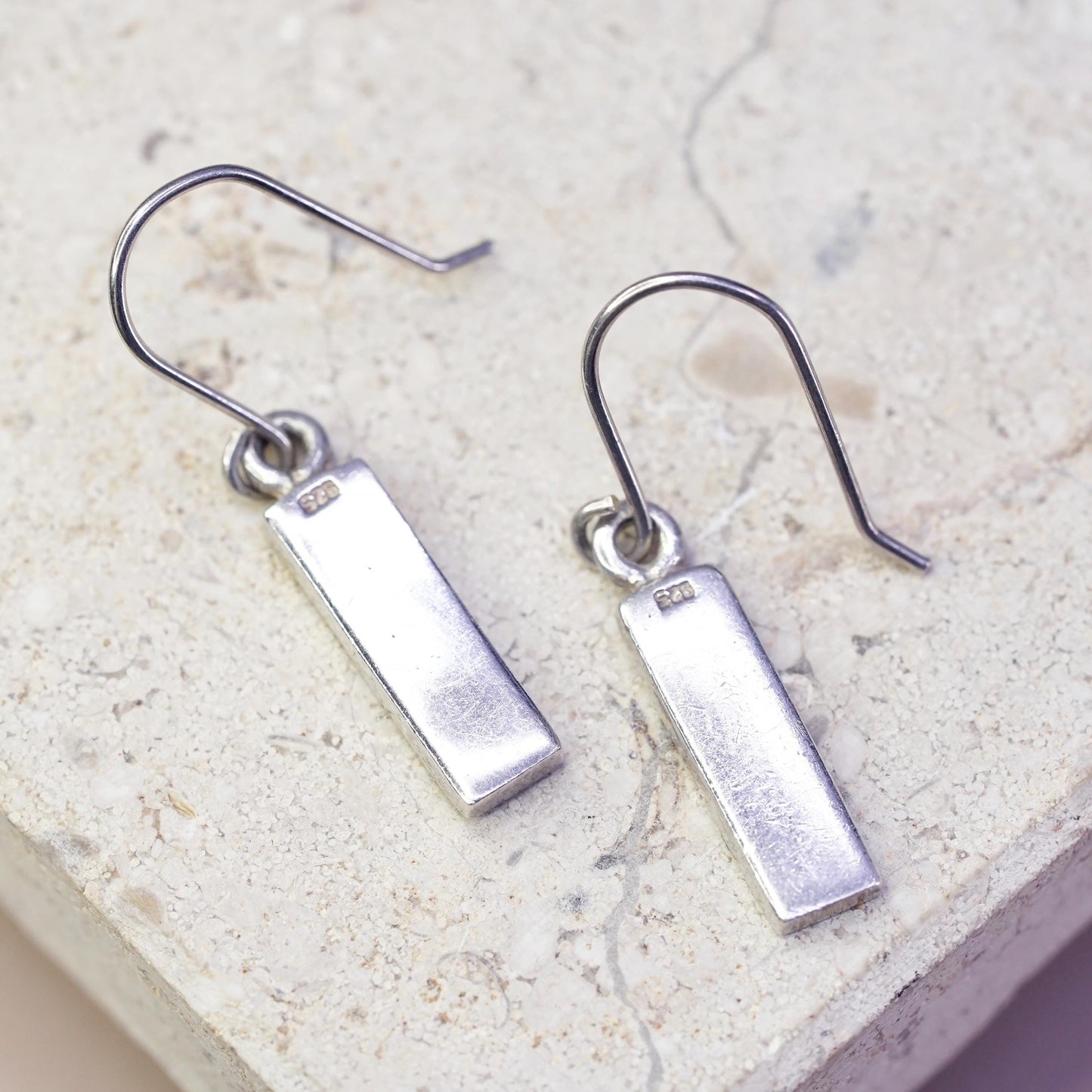 vintage sterling silver 925 rectangular earrings with enamel inlay
