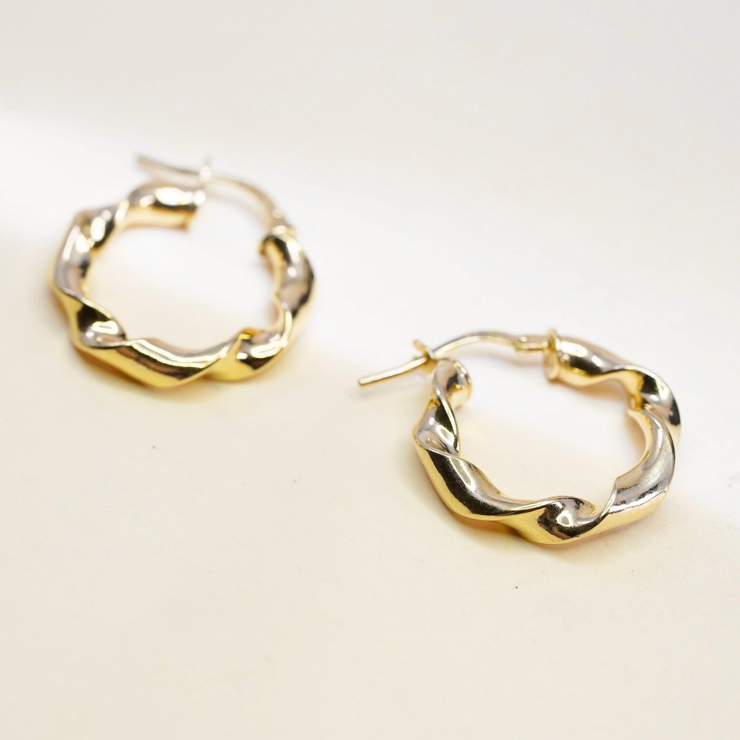 0.75", VTG Dyadema yellow gold over sterling silver earrings, twisted hoops