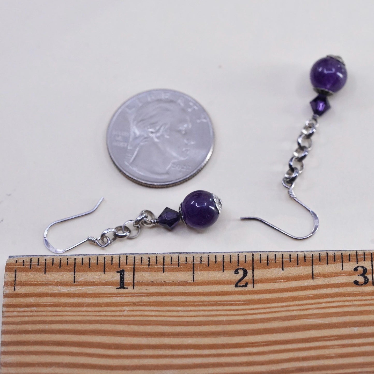 Vintage Sterling 925 silver handmade earrings with amethyst beads dangles