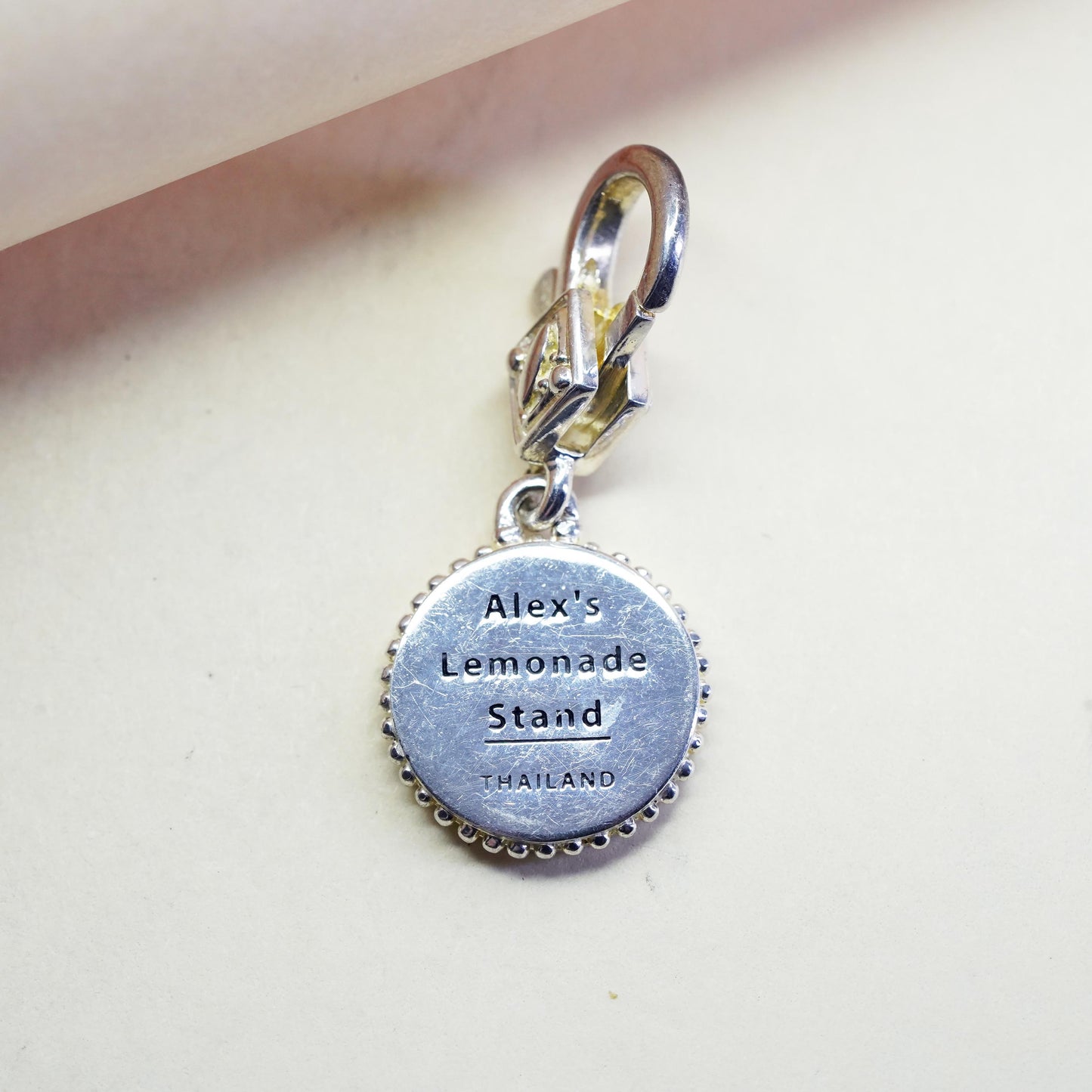 Vintage Alex’s Lemonade Stand sterling silver charm, 925 tag “care for others”