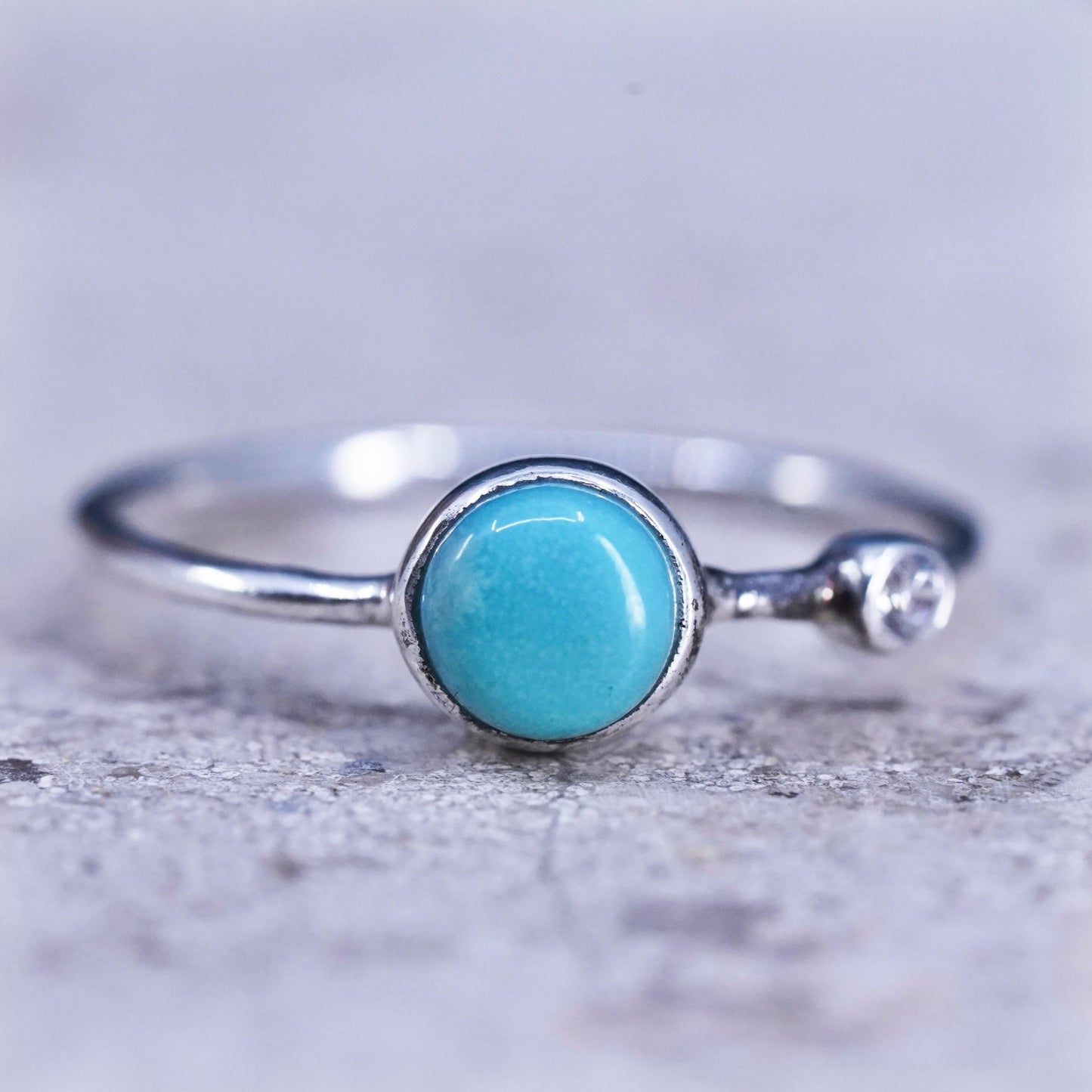 Size 7.5, Vintage Sterling silver handmade ring, 925 stackable band turquoise