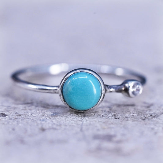 Size 7.5, Vintage Sterling silver handmade ring, 925 stackable band turquoise