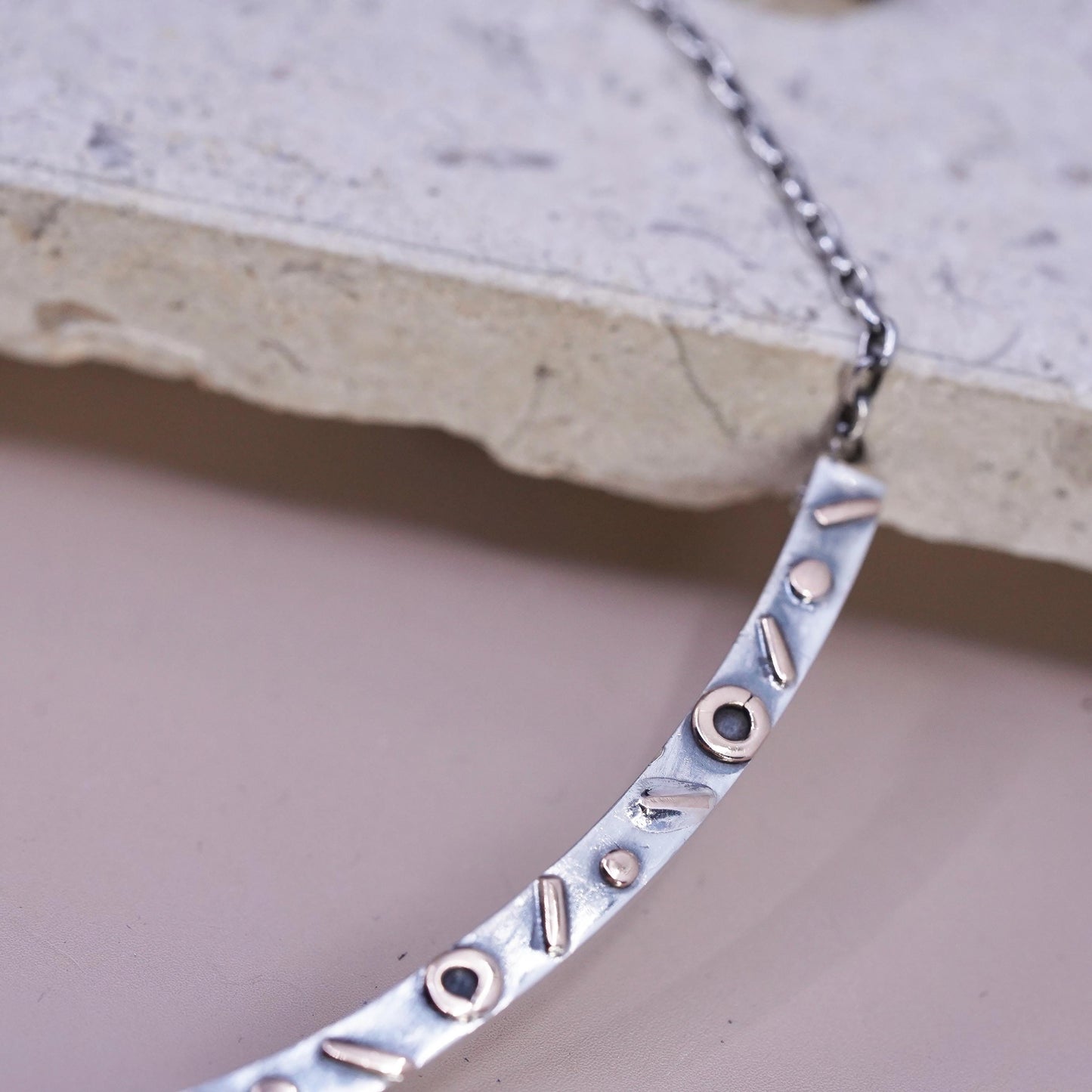 16", European two tone Sterling silver necklace, 925 choker collar elongated