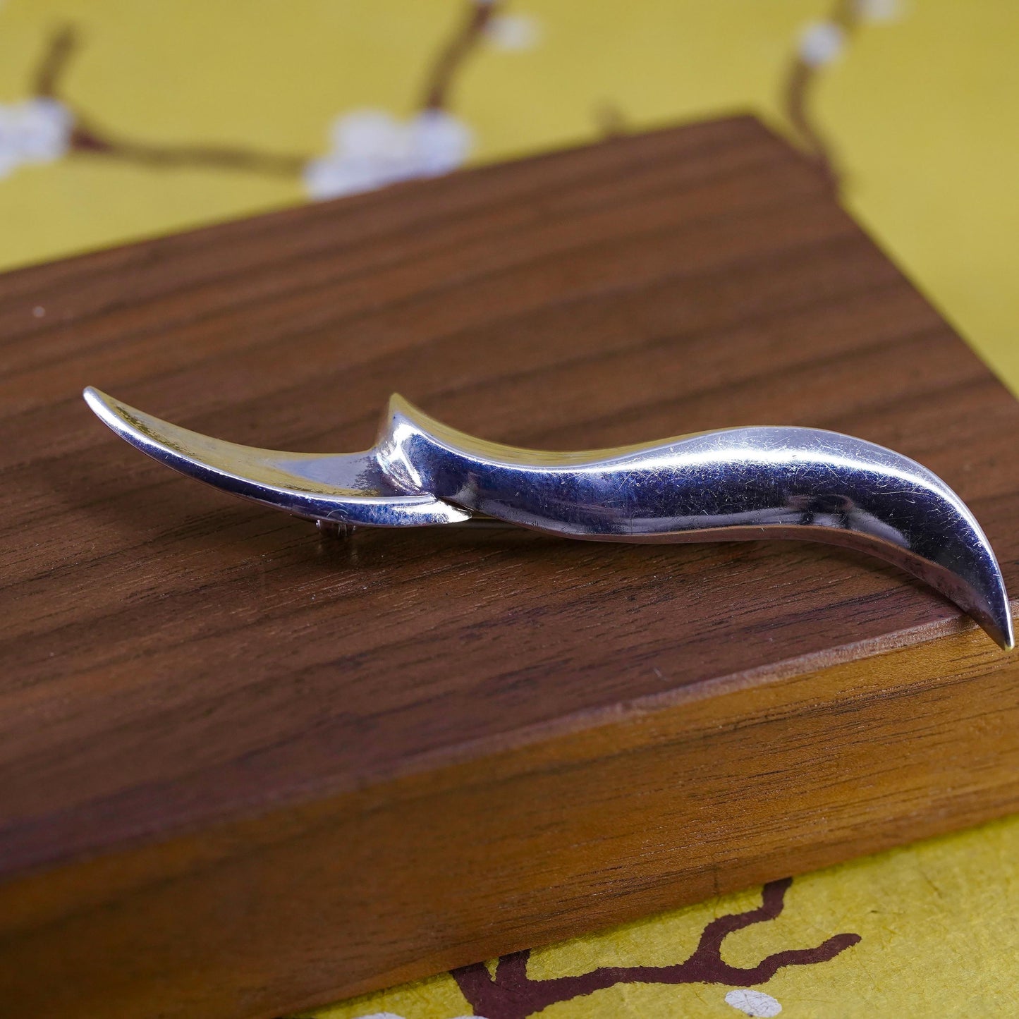 Vintage modern handmade sterling 925 silver long bar brooch pin