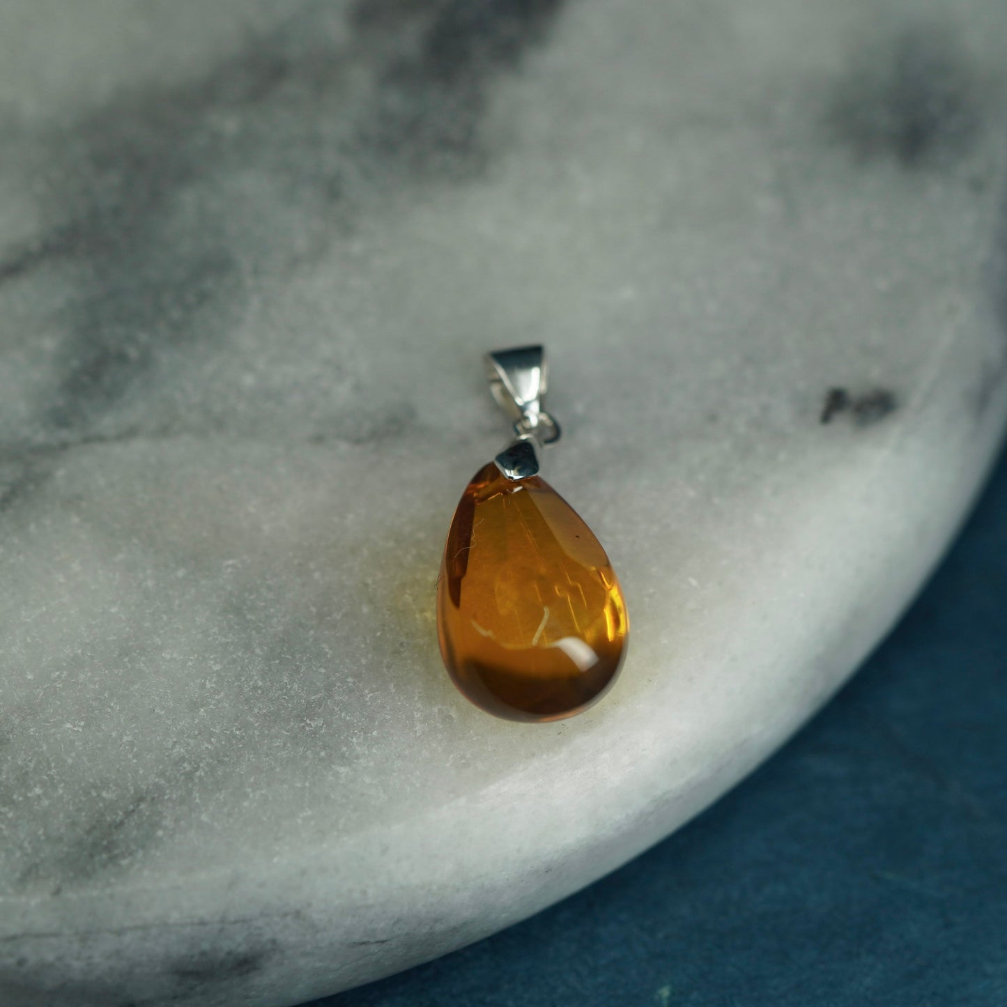 Vintage Sterling 926 silver handmade pendant with amber