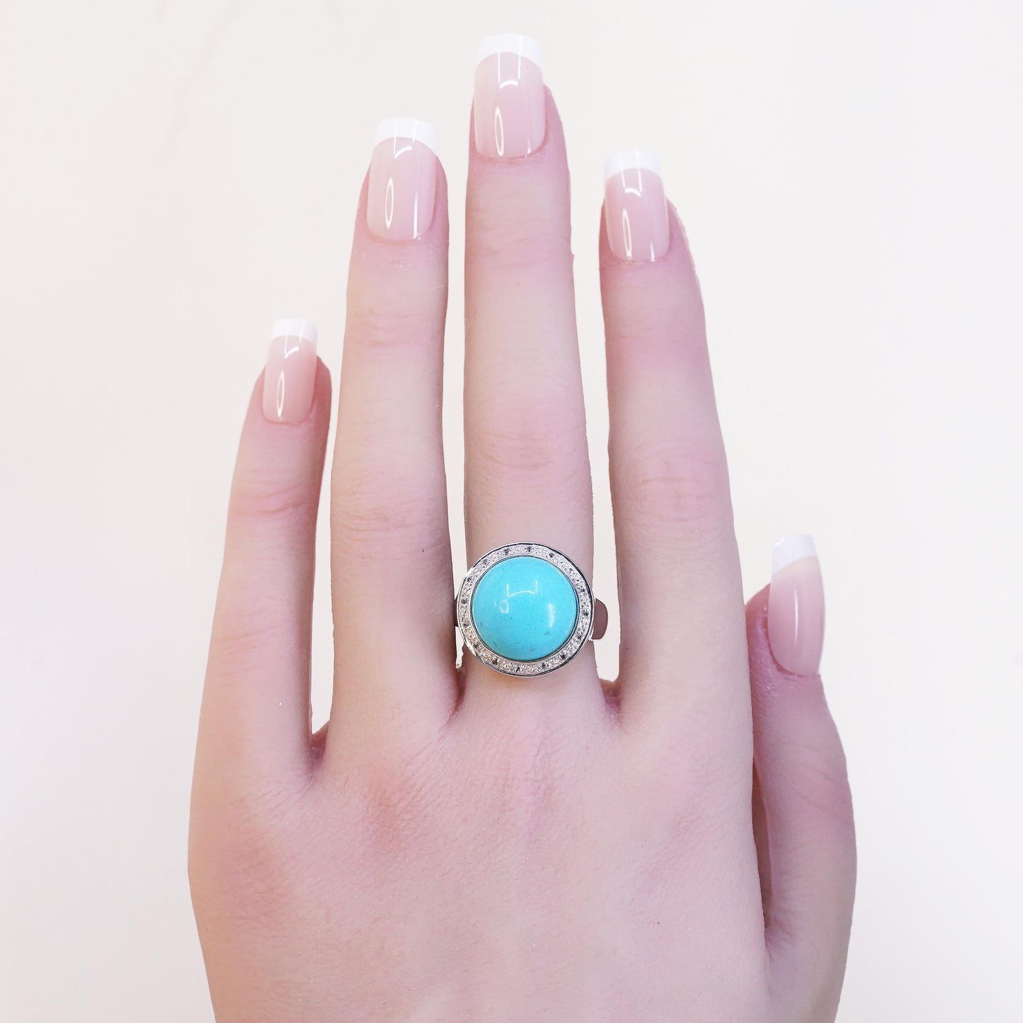Size 7.25, Vintage sterling silver ring, statement 925 ring dome turquoise