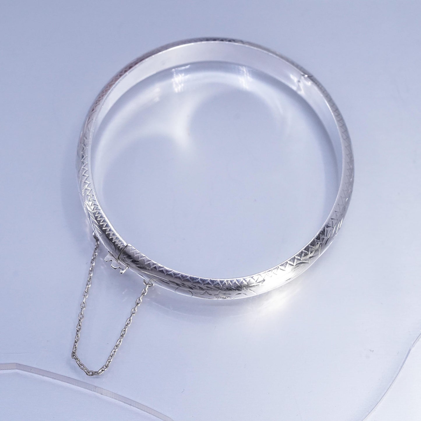 7.25”, Vintage Sterling 925 silver handmade bracelet, textured hinged bangle