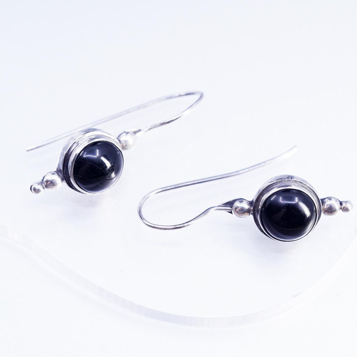 Vintage ID Sterling 925 silver handmade earrings with black onyx bead details
