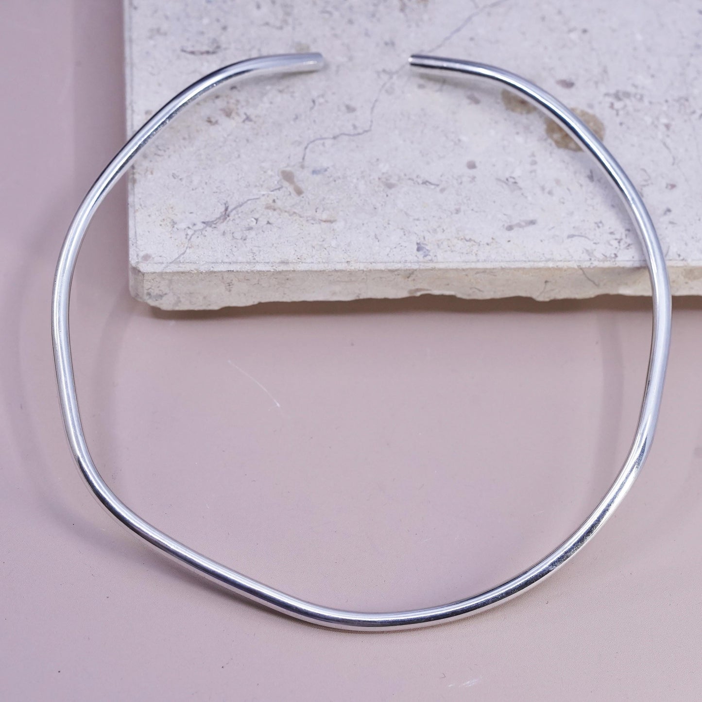 12", vintage Sterling silver handmade necklace, wavy 925 choker collar necklace
